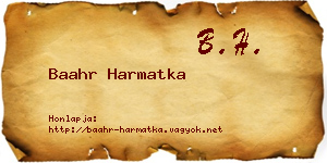 Baahr Harmatka névjegykártya